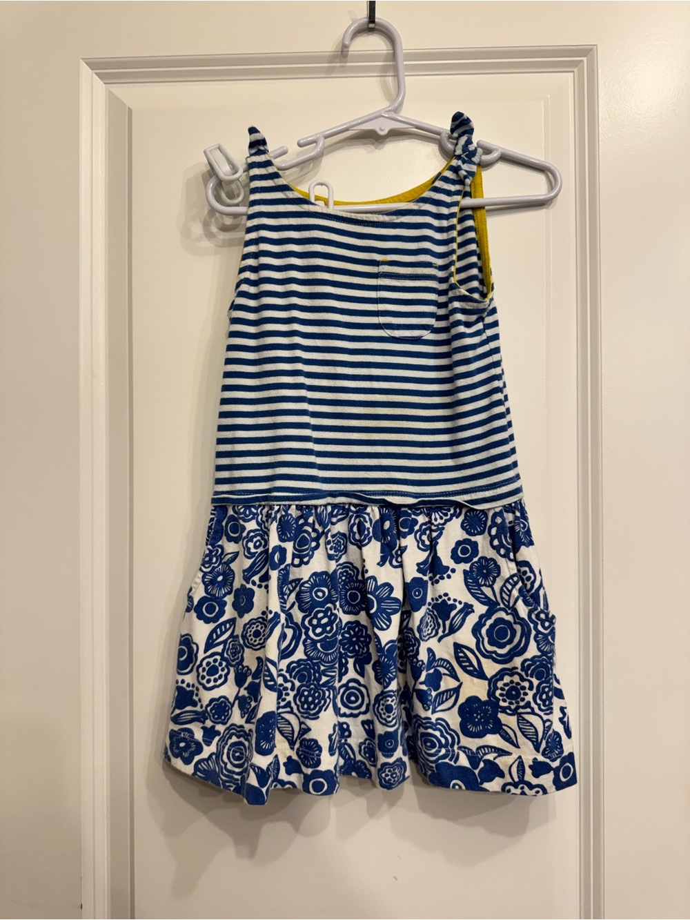 Mini Boden Blue & White Striped Floral Tank Dress with Yellow Accents